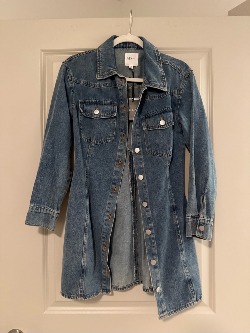 Le Lis denim blue button up dress